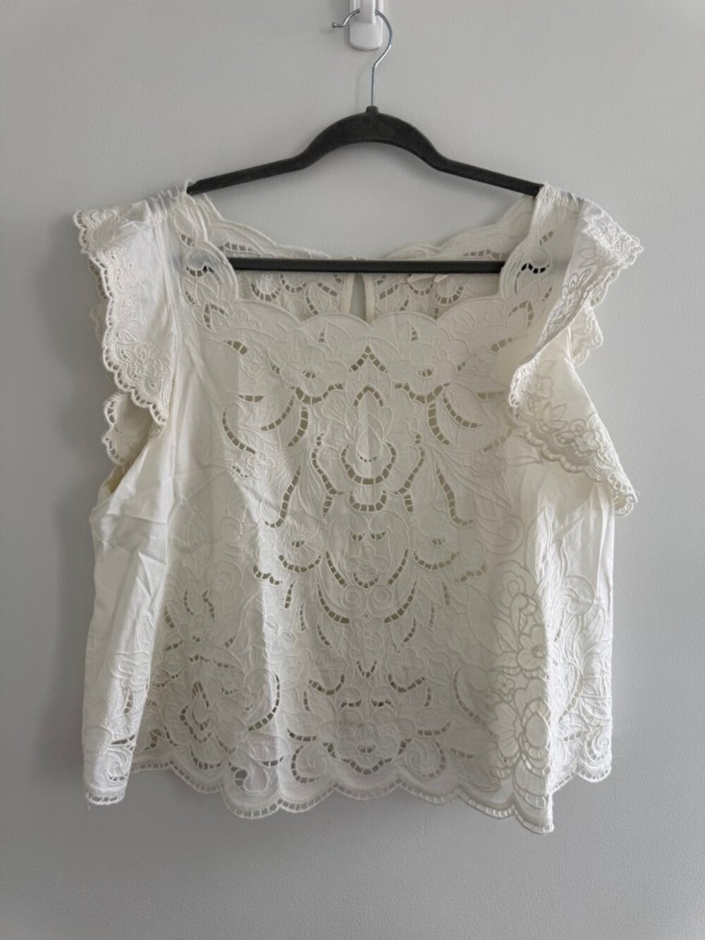 Anthropologie Maeve White Eyelet Flutter-Sleeve Blouse XL